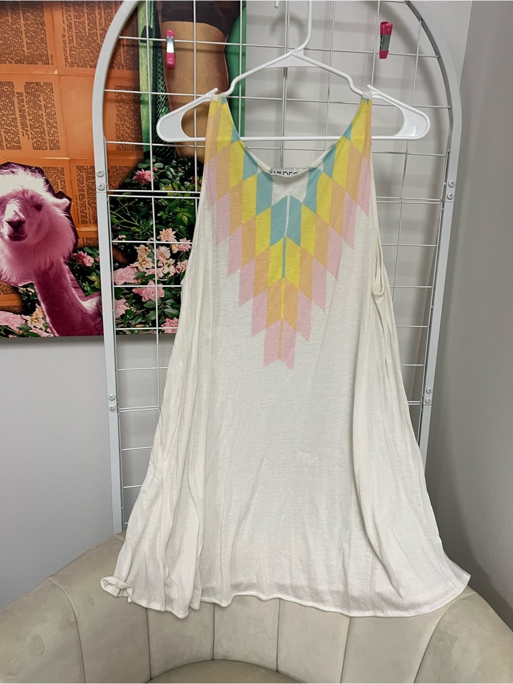 Wildfox Cream Mini Dress with Pastel Chevron Yoke